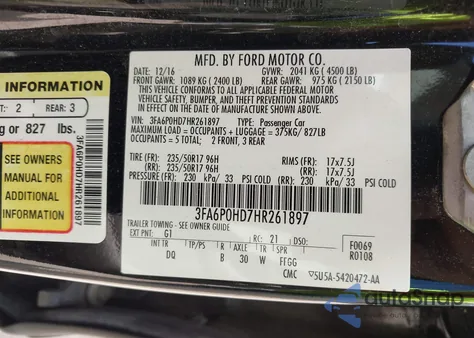 2017 Ford Fusion Se z USA, uszkodzony, nr VIN 3FA6P0HD7HR261897